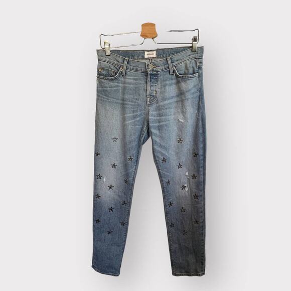 HUDSON Women's Jeans Size 26 Riley Crop Relaxed Straight Jeans Button Fly Stars - Picture 2 of 14
